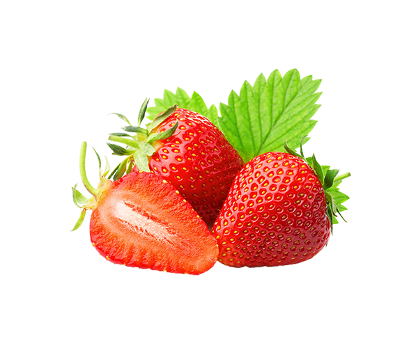 image11 Ripe organic strawberries with vibrant red color and fresh green leaves, isolated on white.