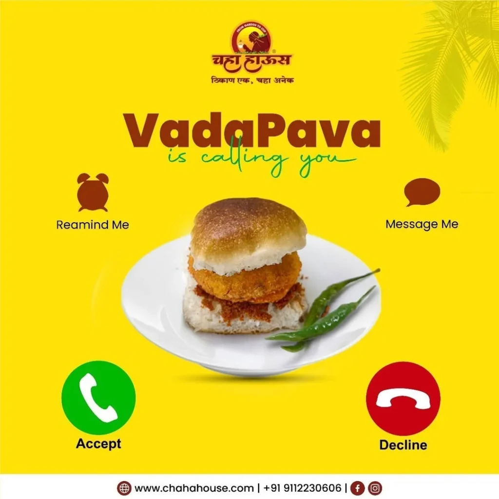 Chaha House Vada Pav marketing graphic designed as a phone call screen with the text VadaPava is calling you