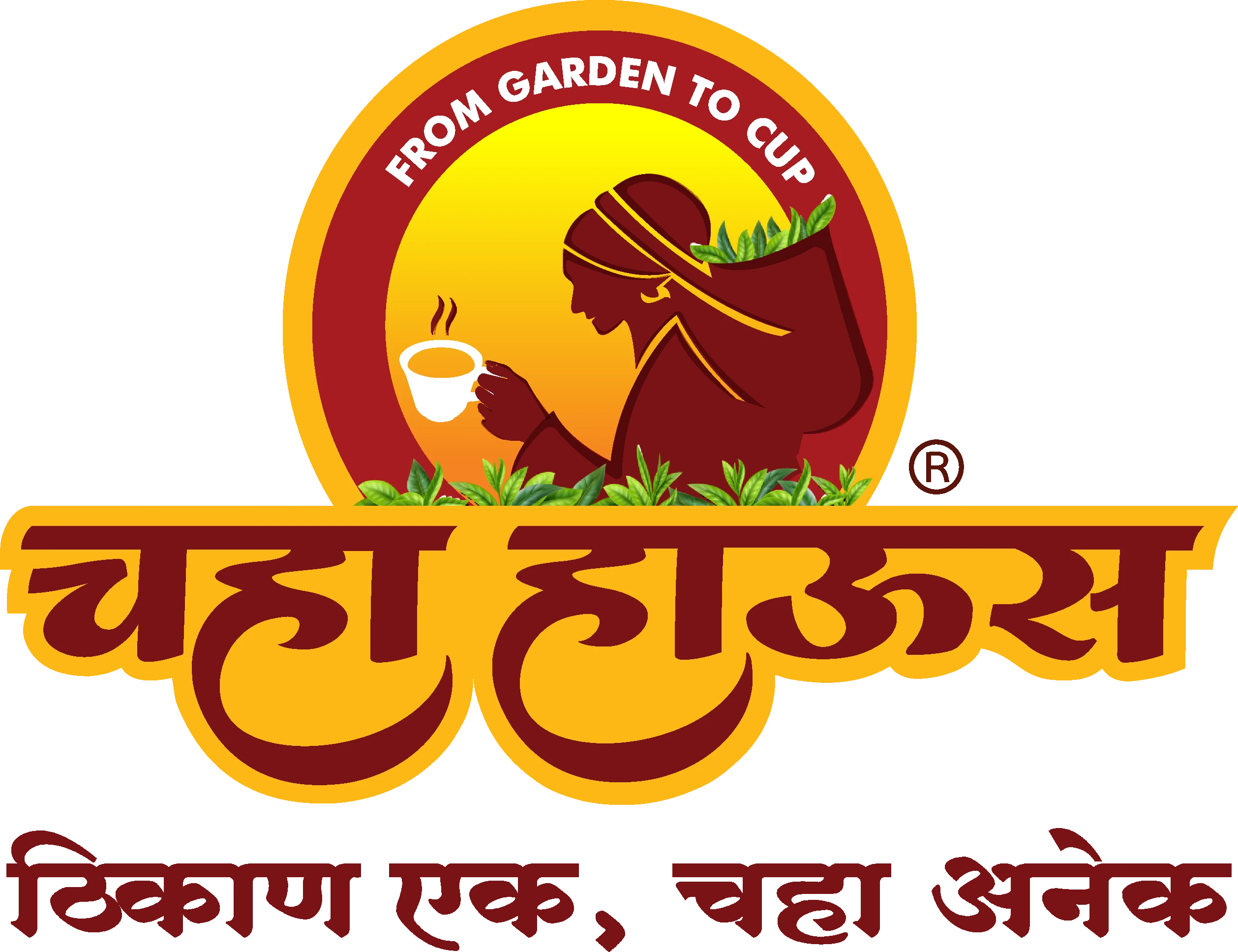 Chaha House logo with Thikan Ek Chaha Anek tagline and tea garden illustration.