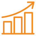 Orange bar chart icon with upward trending arrow symbolizing business growth